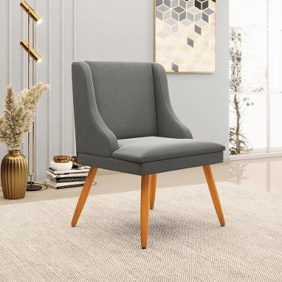 Cadeira Decorativa Sala De Jantar Pés Palito De Madeira Firenze Suede Grafite/natural G19