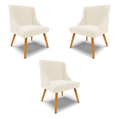 Kit 3 Cadeiras Decorativas Sala De Jantar Pés Palito De Madeira Firenze Veludo Bege/natural G19