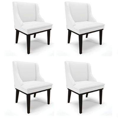 Kit 4 Cadeiras Estofadas Sala De Jantar Base Fixa De Madeira Preto Lia Sintético Branco