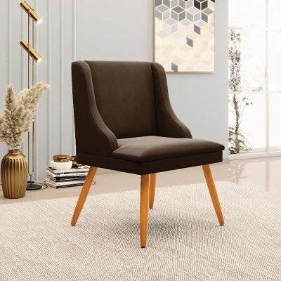 Cadeira Decorativa Sala De Jantar Pés Palito De Madeira Firenze Suede Marrom/natural G19 - Gran Belo