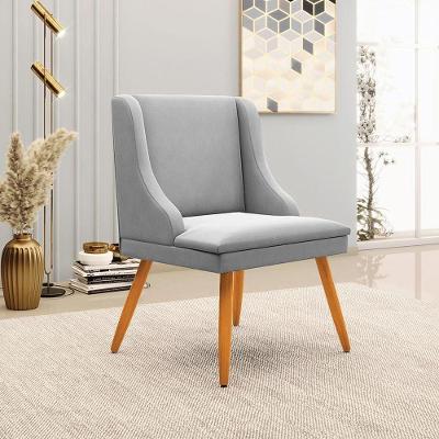 Cadeira Decorativa Sala De Jantar Pés Palito De Madeira Firenze Suede Cinza/natural G19 - Gran Belo