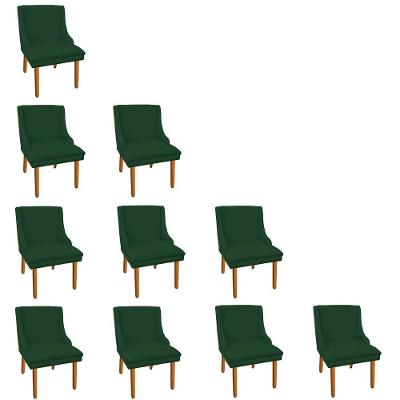 Kit 10 Cadeiras de Jantar Suede Verde Pés Palito
