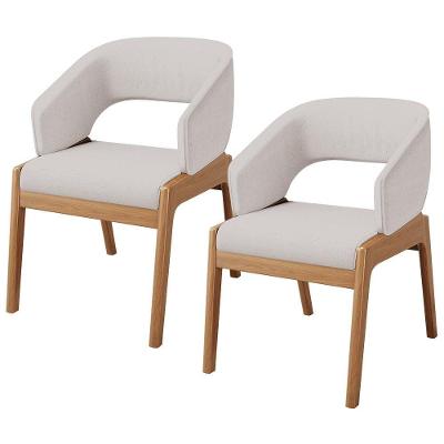Kit 02 Cadeiras De Jantar E Estar Living Estofada Lince L02 Linho Bege