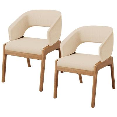 Kit 02 Cadeiras De Jantar E Estar Living Estofada Lince L02 Linho Bege Escuro
