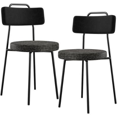 Kit 02 Cadeiras Decorativa Estofada Sala Jantar Barcelona L02 Couríssimo Preto Linho Chumbo