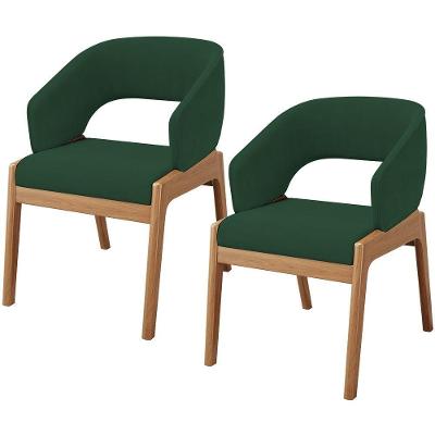 Kit 02 Cadeiras De Jantar E Estar Living Estofada Lince L02 Suede Verde Musgo