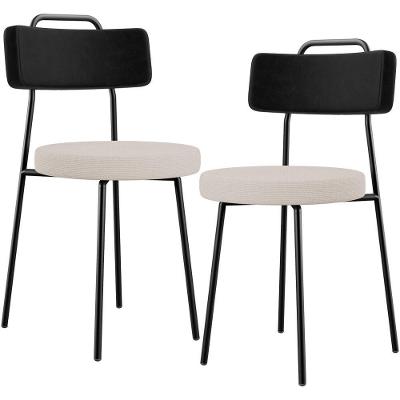 Kit 02 Cadeiras Decorativa Estofada Sala De Jantar Barcelona L02 Couríssimo Preto Linho Bege