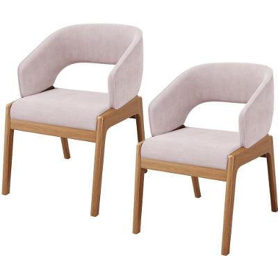 Kit 02 Cadeiras De Jantar E Estar Living Estofada Lince L02 Suede Rosê