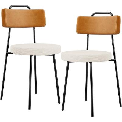 Kit 02 Cadeiras Decorativa Estofada Sala De Jantar Barcelona L02 Couríssimo Whisky Linho Cru