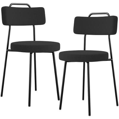 Kit 02 Cadeiras Decorativas Estofada Para Sala De Jantar Barcelona L02 Bouclê Preto