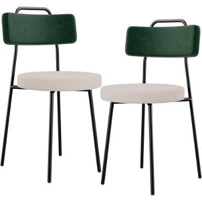 Kit 02 Cadeiras Decorativa Estofada Sala Jantar Barcelona L02 Facto Verde Musgo Linho Bege