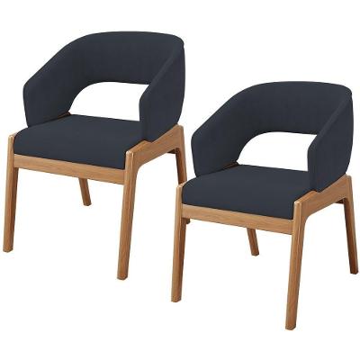 Kit 02 Cadeiras De Jantar E Estar Living Estofada Lince L02 Suede Preto