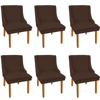 Kit 6 Cadeiras de Jantar Suede Marrom Pés Palito