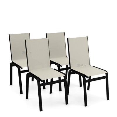 Kit 4 Cadeiras Jantar Gourmet Alumínio Preto Tela Bege