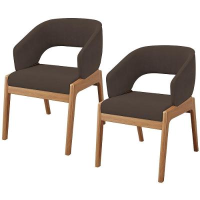 Kit 02 Cadeiras De Jantar E Estar Living Estofada Lince L02 Suede Marrom