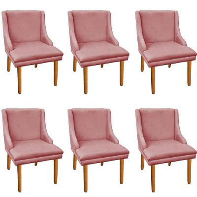 Kit 6 Cadeiras de Jantar Suede Rose Pés Palito
