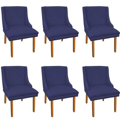 Kit 6 Cadeiras de Jantar Suede Azul Marinho Pés Palito