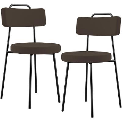 Kit 02 Cadeiras Decorativas Estofada Para Sala De Jantar Barcelona L02 Suede Marrom
