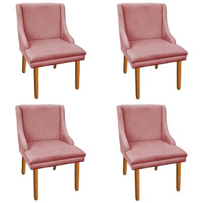 Kit 4 Cadeiras de Jantar Suede Rose Pés Palito