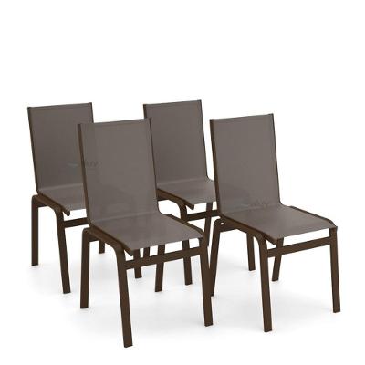 Kit 4 Cadeiras Jantar Gourmet Alumínio Marrom Tela Fendi