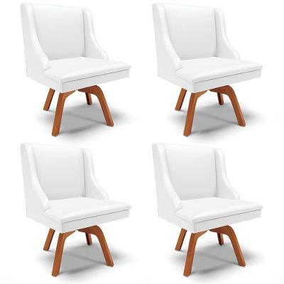 Kit 4 Cadeiras Estofadas Para Sala De Jantar Base Giratória De Madeira Lia Sintético Branco - Ibiza