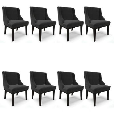 Kit 8 Cadeiras Estofadas Para Sala De Jantar Base Fixa De Madeira Preto Lia Veludo Preto - Ibiza