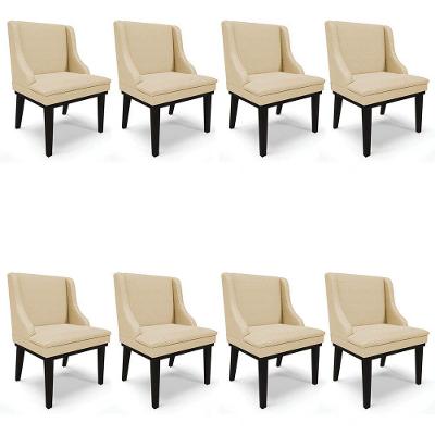 Kit 8 Cadeiras Estofadas Para Sala De Jantar Base Fixa De Madeira Preto Lia Veludo Luxo Off White