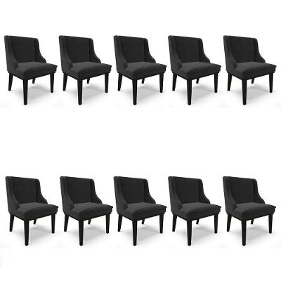 Kit 10 Cadeiras Estofadas Para Sala De Jantar Base Fixa De Madeira Preto Lia Veludo Preto - Ibiza