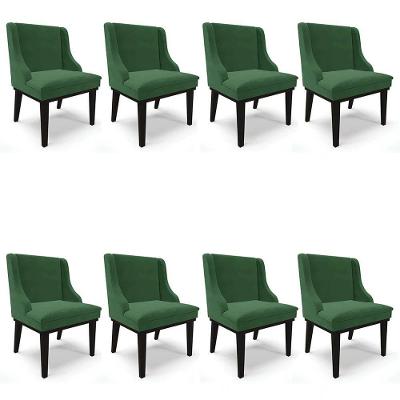 Kit 8 Cadeiras Estofadas Para Sala De Jantar Base Fixa De Madeira Preto Lia Veludo Verde - Ibiza