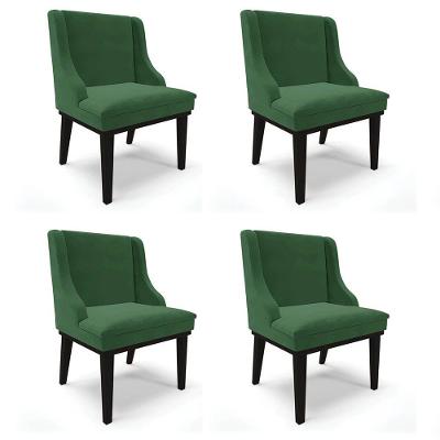 Kit 4 Cadeiras Estofadas Para Sala De Jantar Base Fixa De Madeira Preto Lia Veludo Verde - Ibiza