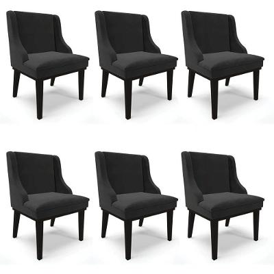 Kit 6 Cadeiras Estofadas Para Sala De Jantar Base Fixa De Madeira Preto Lia Veludo Preto - Ibiza