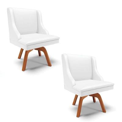 Kit 2 Cadeiras Estofadas Para Sala De Jantar Base Giratória De Madeira Lia Sintético Branco - Ibiza