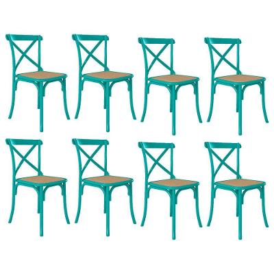 Kit 8 Cadeiras Cross Katrina X Azul Turquesa Assento Bege Aço New Green - Preto