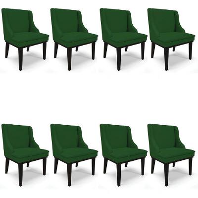 Kit 8 Cadeiras Estofadas Para Sala De Jantar Base Fixa De Madeira Preto Lia Veludo Luxo Verde