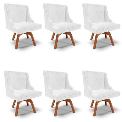 Kit 6 Cadeiras Estofadas Base Giratória De Madeira Lia Sintético Premium Branco - Ibiza