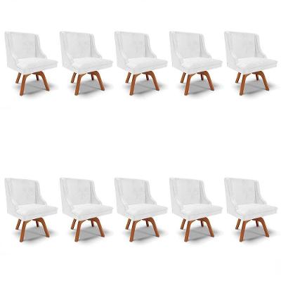 Kit 10 Cadeiras Estofadas Base Giratória De Madeira Lia Sintético Premium Branco - Ibiza
