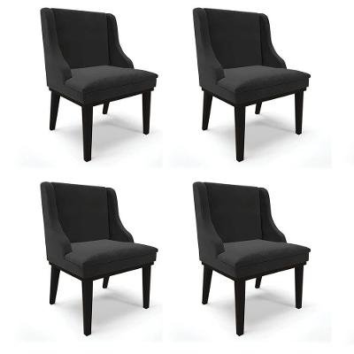 Kit 4 Cadeiras Estofadas Para Sala De Jantar Base Fixa De Madeira Preto Lia Veludo Preto - Ibiza