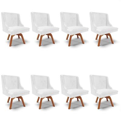 Kit 8 Cadeiras Estofadas Base Giratória De Madeira Lia Sintético Premium Branco - Ibiza
