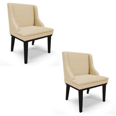 Kit 2 Cadeiras Estofadas Para Sala De Jantar Base Fixa De Madeira Preto Lia Veludo Luxo Off White