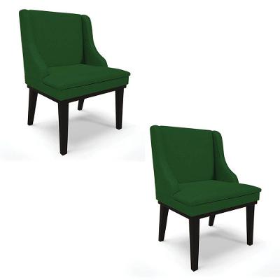 Kit 2 Cadeiras Estofadas Para Sala De Jantar Base Fixa De Madeira Preto Lia Veludo Luxo Verde