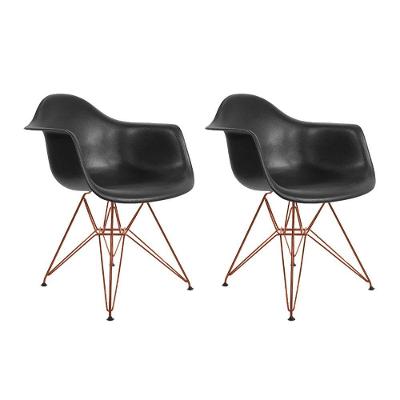 Kit 2 Poltronas Eiffel Eames Preta Com Braço Daw Em Ferro Cobre - Cor: Preto