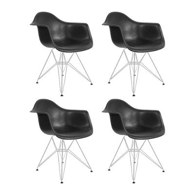 Kit 4 Poltronas Eames Eiffel Preta Com Braço Daw Ferro Branco - Cor: Branco