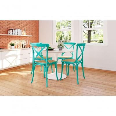 Kit 4 Cadeiras Katrina X Azul Turquesa Assento Bege Aço New Green - Bege