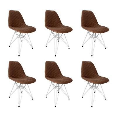 Kit 6 Cadeiras Jantar Estofadas Caramelo Eiffel Eames Base Ferro Branco - Cor: Caramelo