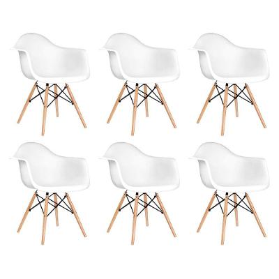 Kit 6 Poltronas Eames De Madeira Com Braço Daw Com Assento Branco - Cor: Branco