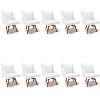 Kit 10 Cadeiras Estofadas Para Sala De Jantar Base Giratória De Madeira Lia Sintético Branco - Ibiza
