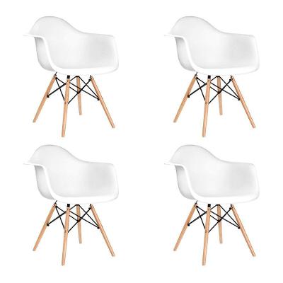 Kit 4 Poltronas Eames De Madeira Com Braço Daw Com Assento Branco - Cor: Branco