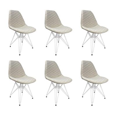 Kit 6 Cadeiras Jantar Estofadas Nude Eiffel Eames Base Ferro Branco - Cor: Nude