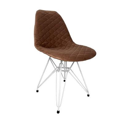 Cadeira Jantar Estofada Caramelo Eiffel Base Ferro Branco Cor: Caramelo
