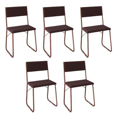 Kit 5 Cadeiras De Jantar Estofadas Angra - Cobre E Marrom - Marrom
